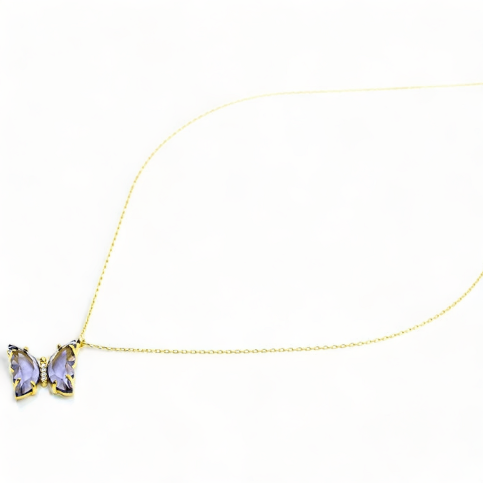 Amethyst Butterfly Pendant Necklace | Sterling Silver Gold-Plated | 16"+2" Extension | Tarnish-Resistant - shopzeyzey