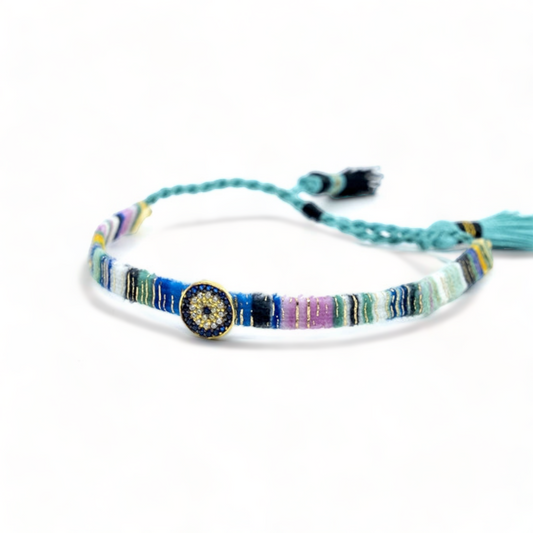 Evil Eye Bracelet with Colorful Threads - shopzeyzey