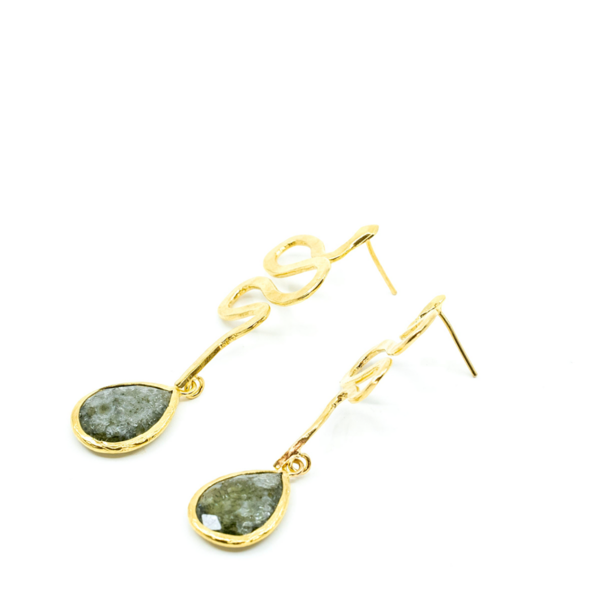 Snake Earring with Green Stone - shopzeyzey