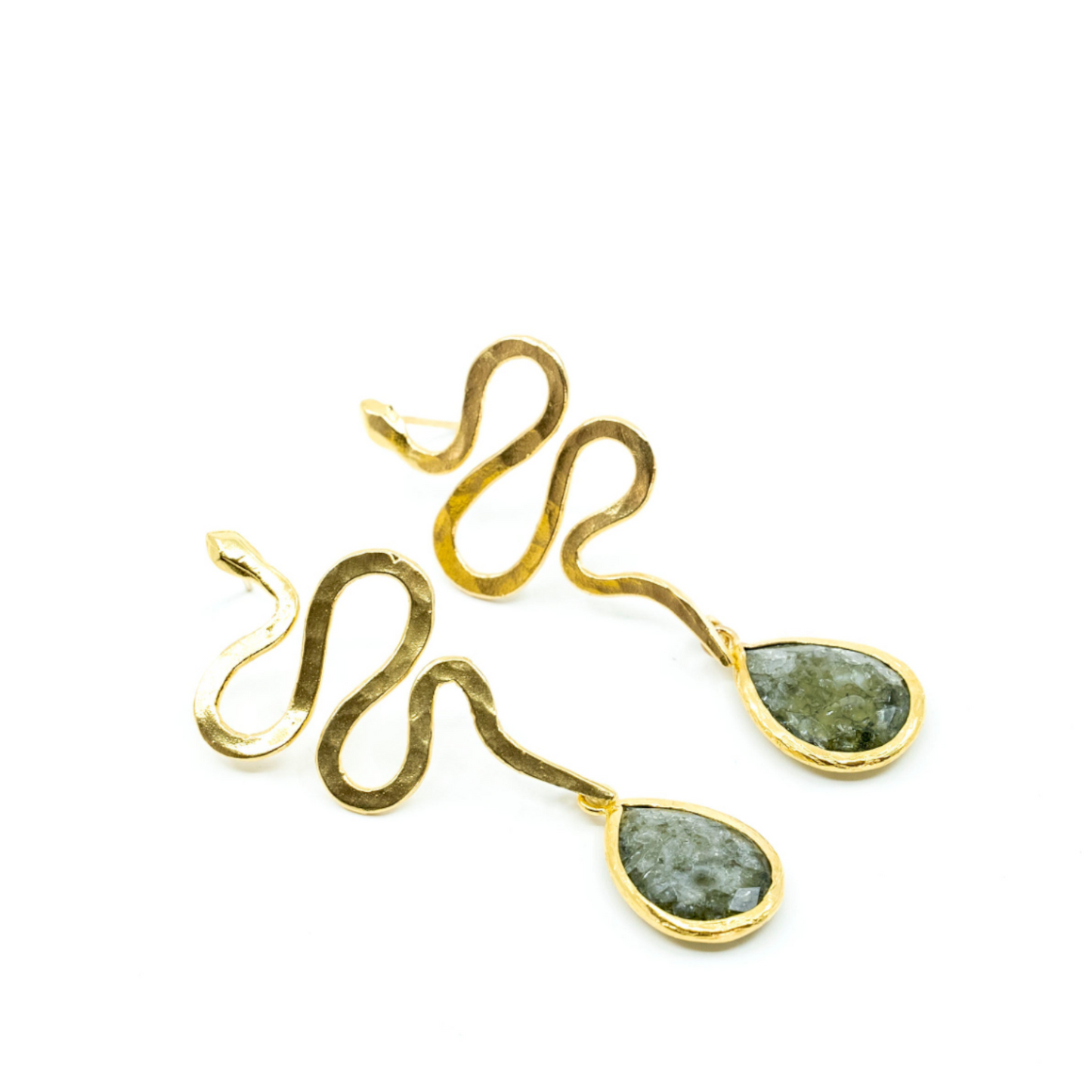 Snake Earring with Green Stone - shopzeyzey