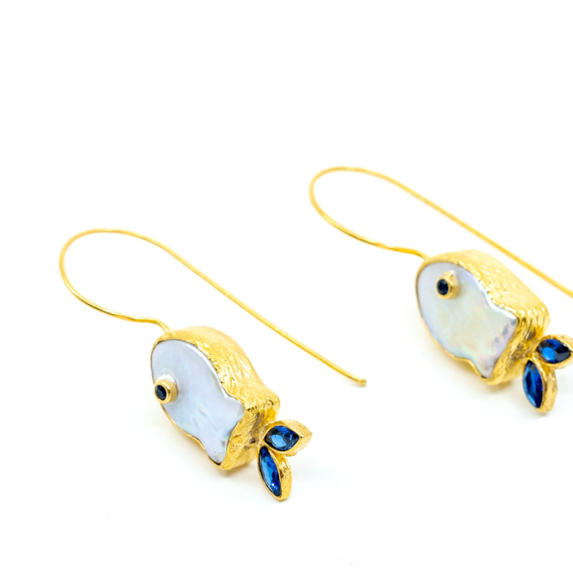 Blue and Gold Dangling Fish Earring - shopzeyzey