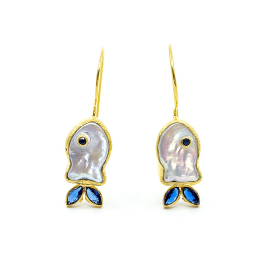 Blue and Gold Dangling Fish Earring - shopzeyzey