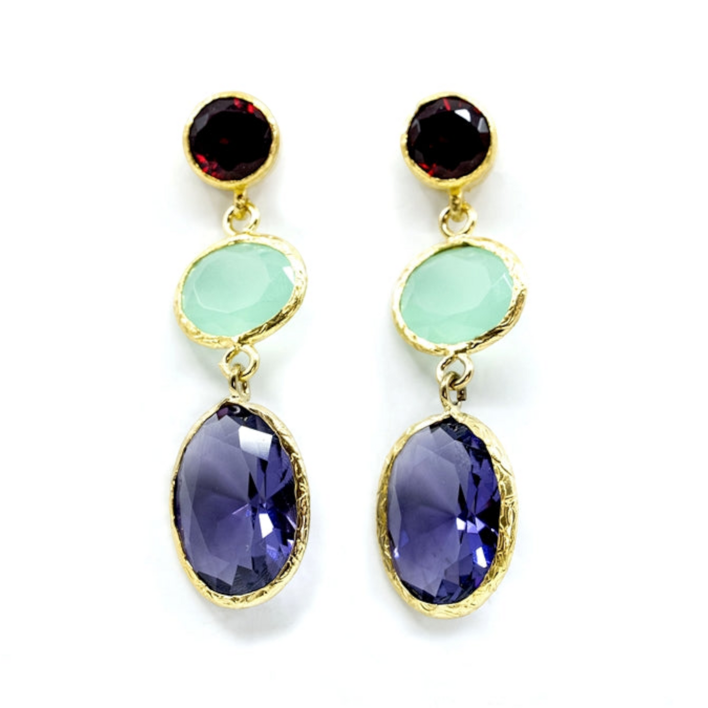 Red, Blue, Purple Three Piece Dangling Earring - shopzeyzey