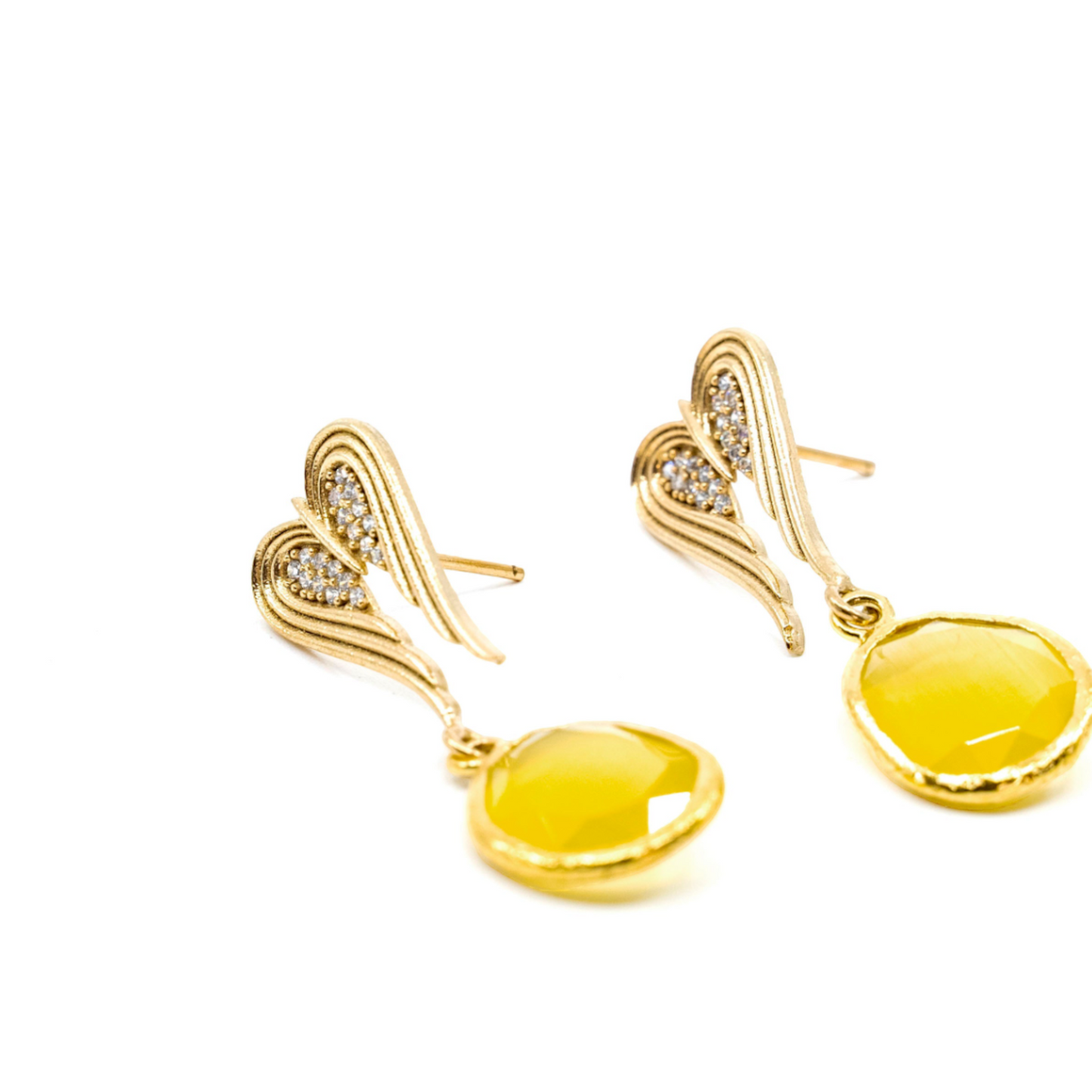 Dangling Heart Earring with Yellow Oval Stone - shopzeyzey