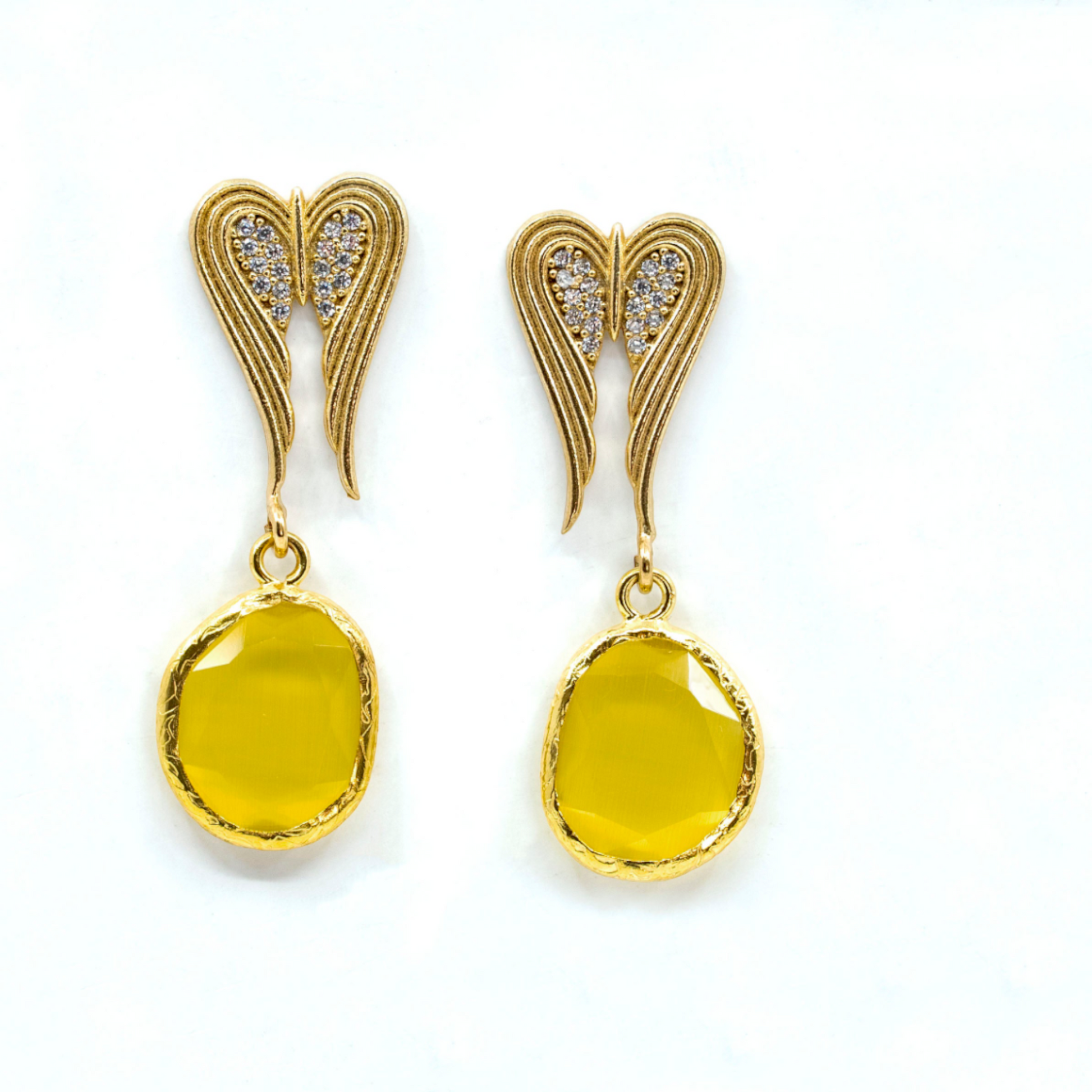 Dangling Heart Earring with Yellow Oval Stone - shopzeyzey