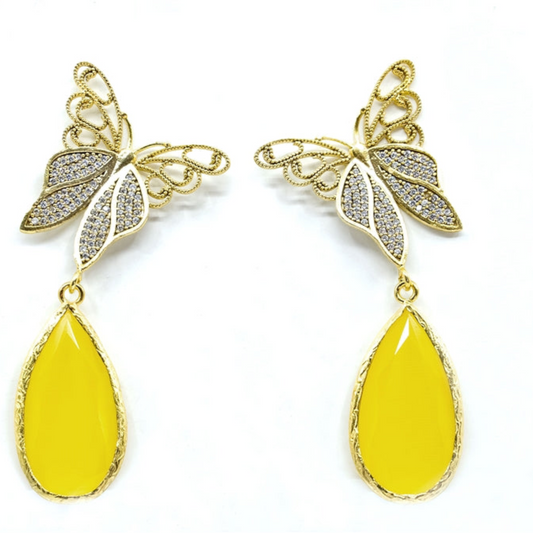Dangling Butterfly Earring with Yellow Stone - shopzeyzey