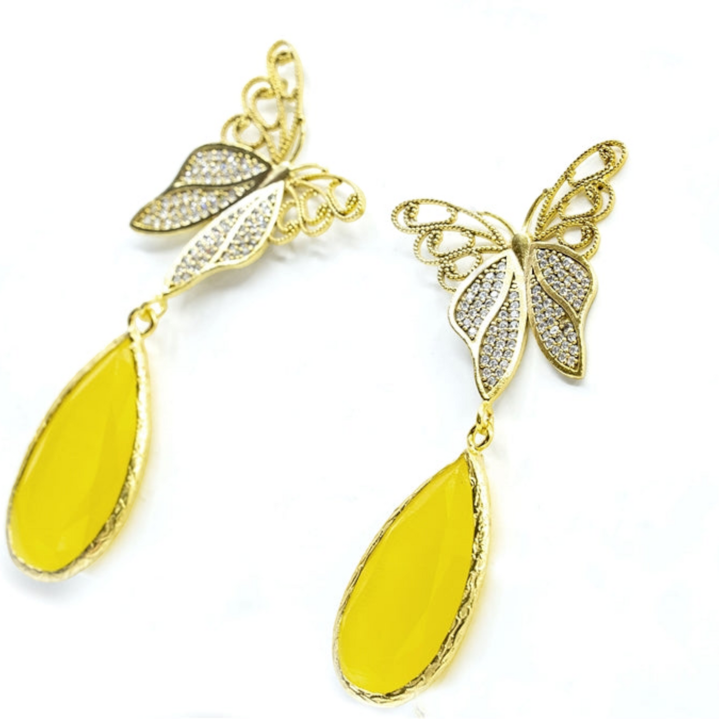 Dangling Butterfly Earring with Yellow Stone - shopzeyzey