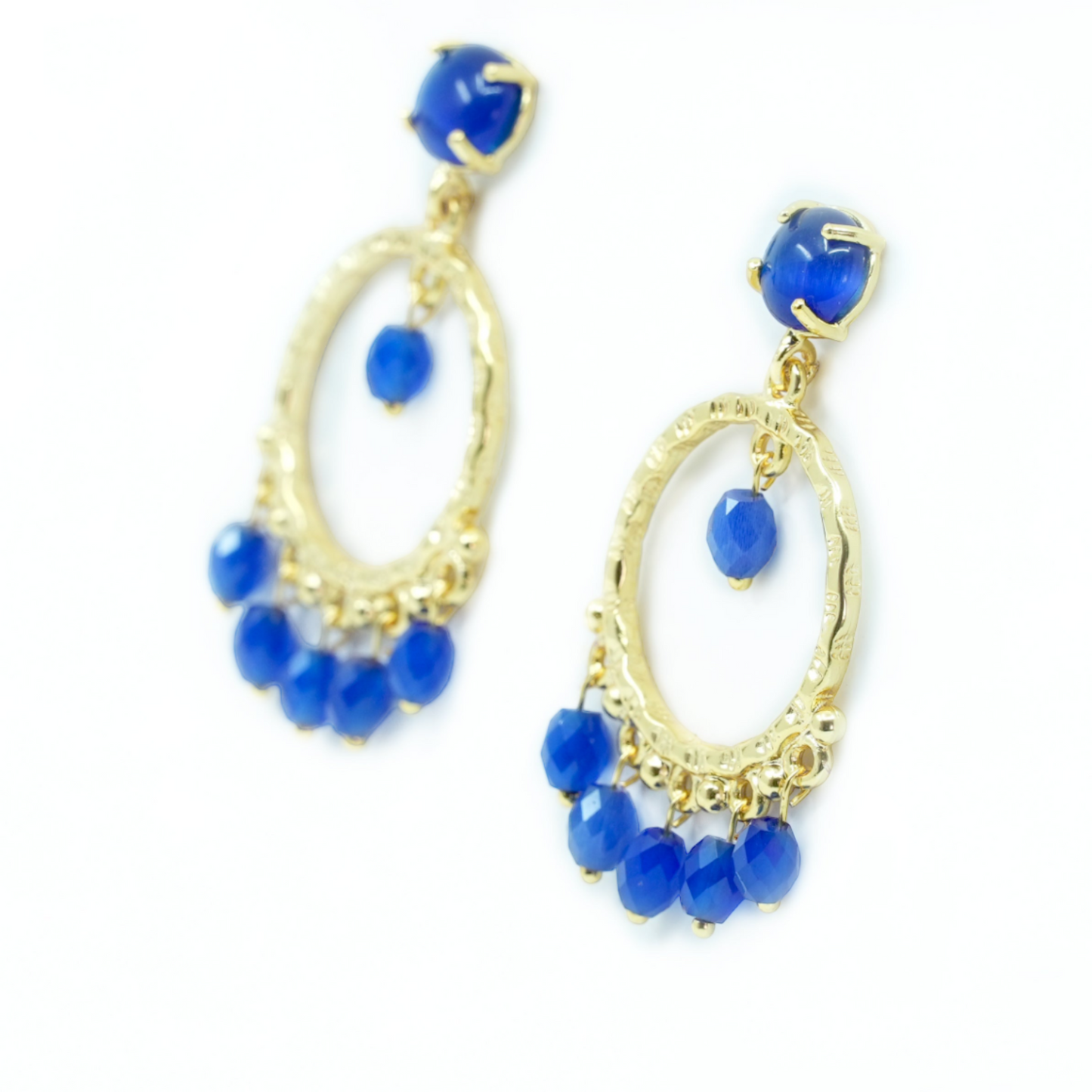 Dangling Hoop Earring with Blue stones - shopzeyzey