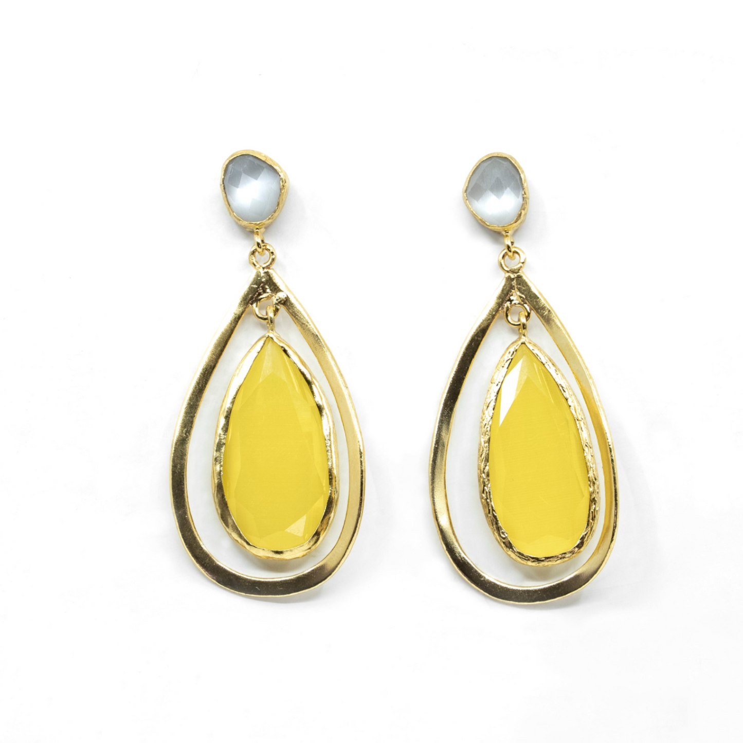 Tear Drop Dangling Earing with yellow stone - shopzeyzey