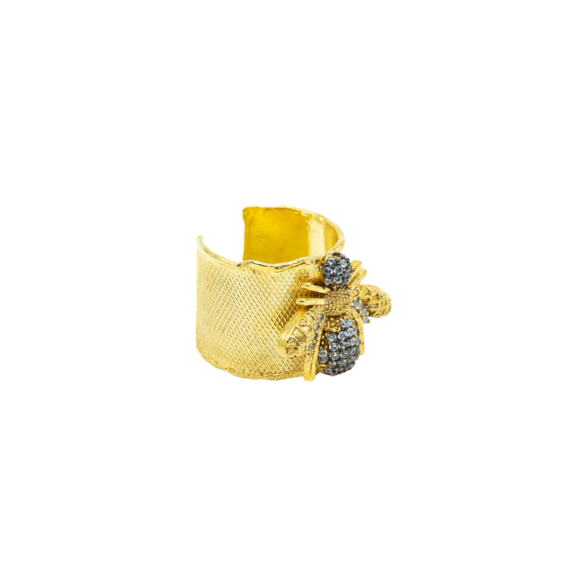 Gold Wide Band Bumble Bee Ring - shopzeyzey