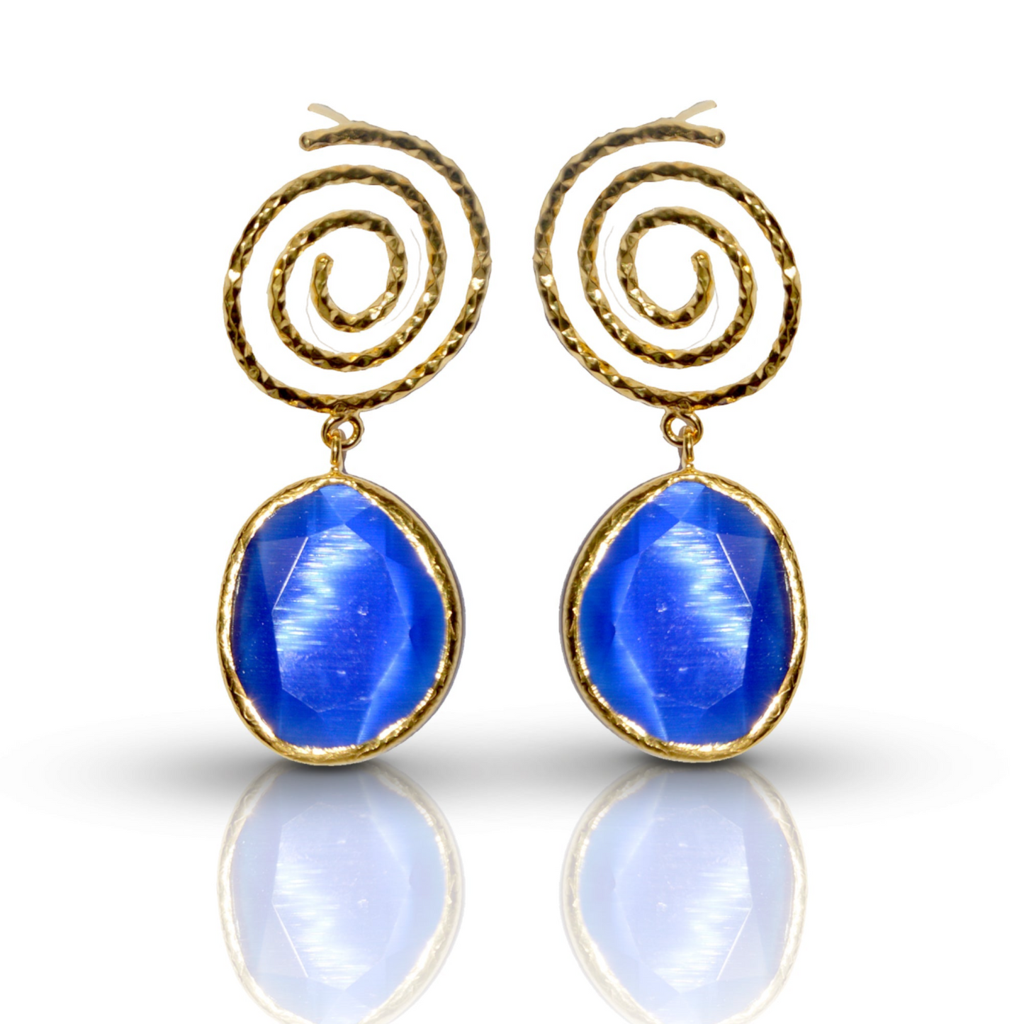 Aurora Navy Blue Spiral Gold Earrings - shopzeyzey