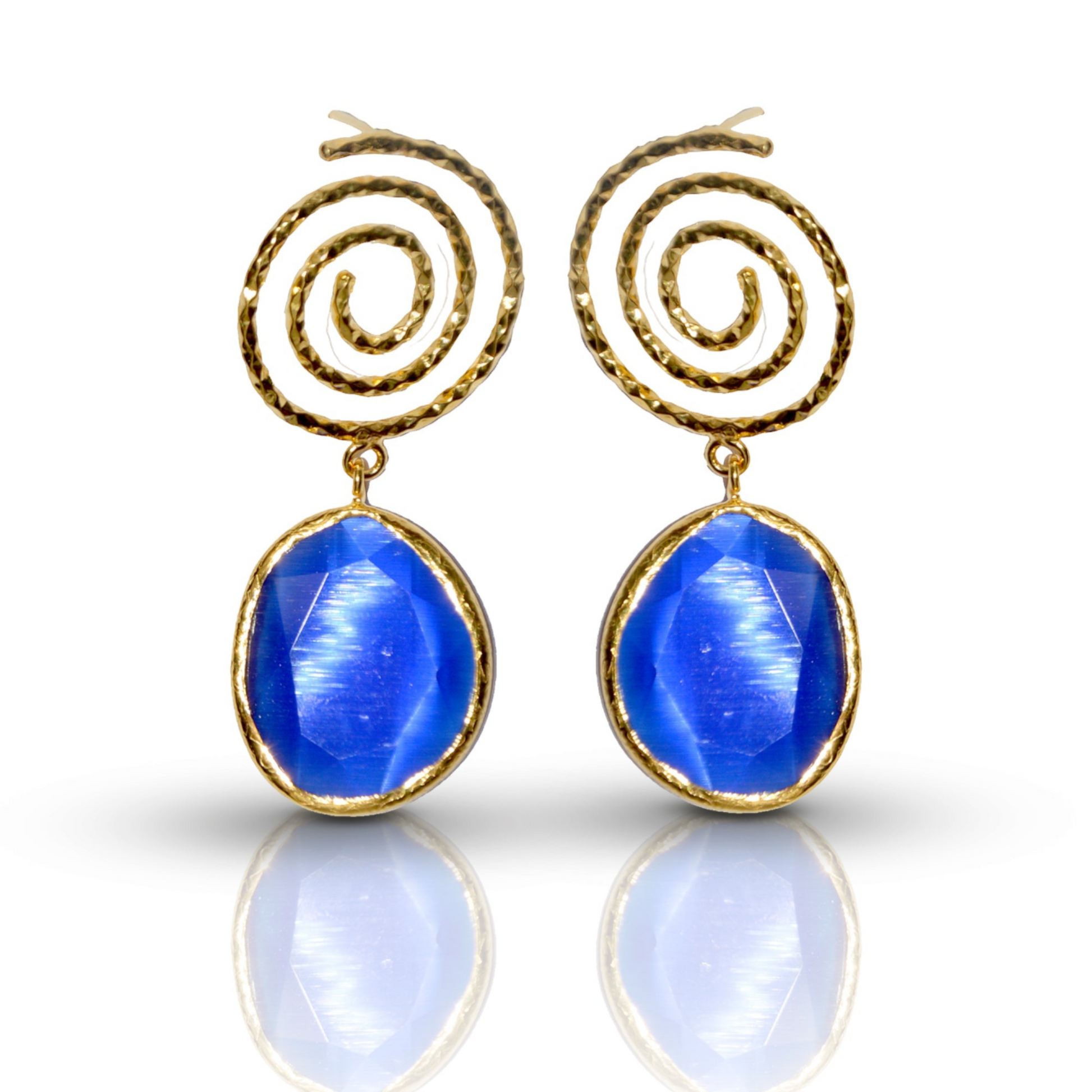 Aurora Navy Blue Spiral Gold Earrings - shopzeyzey