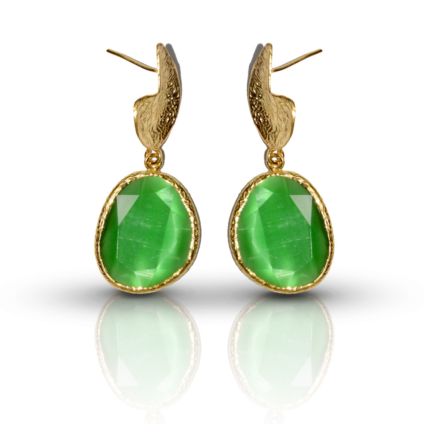 Aurora Green Finger Gold Earrings - shopzeyzey
