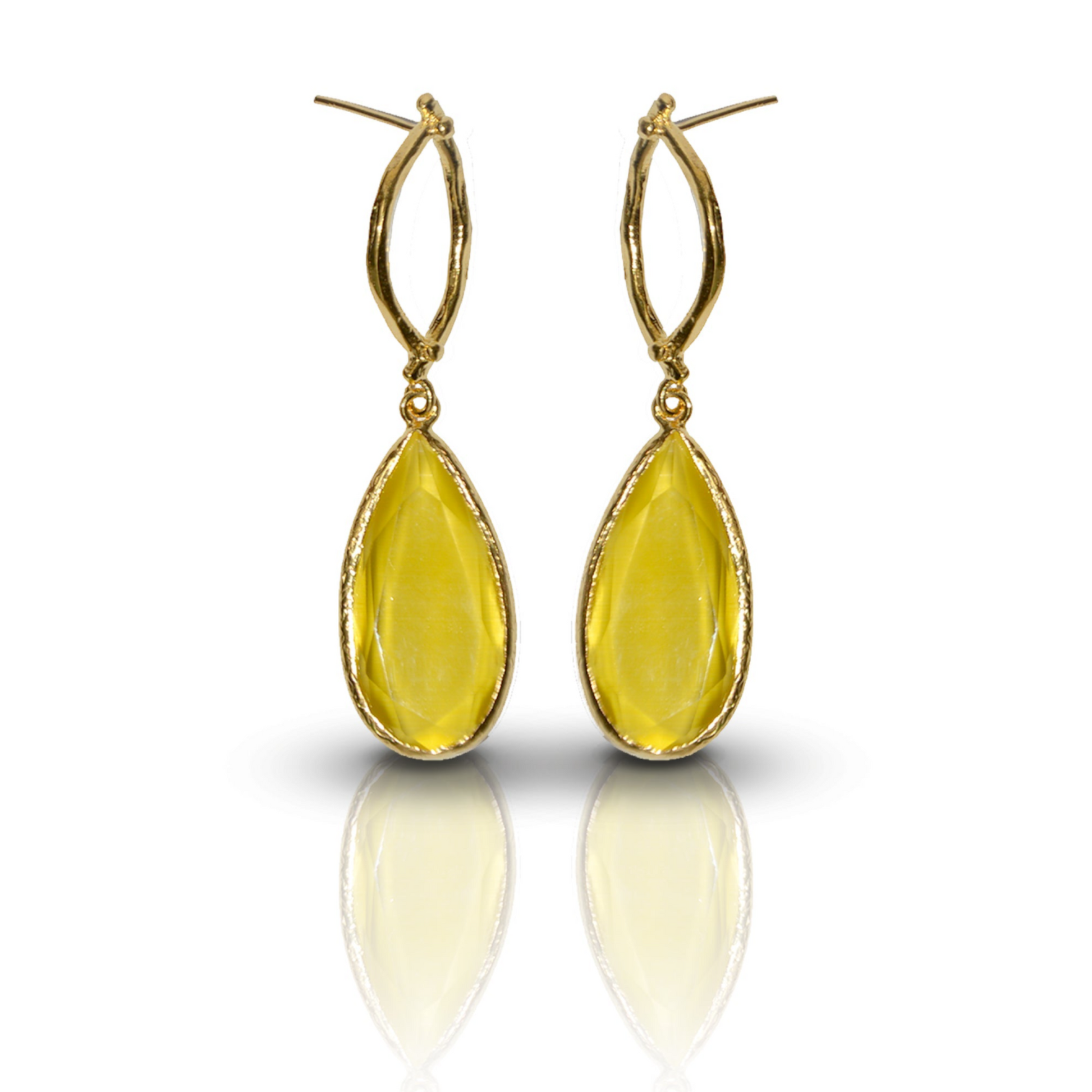 Aurora Mustard Oval Gold Earrings - shopzeyzey
