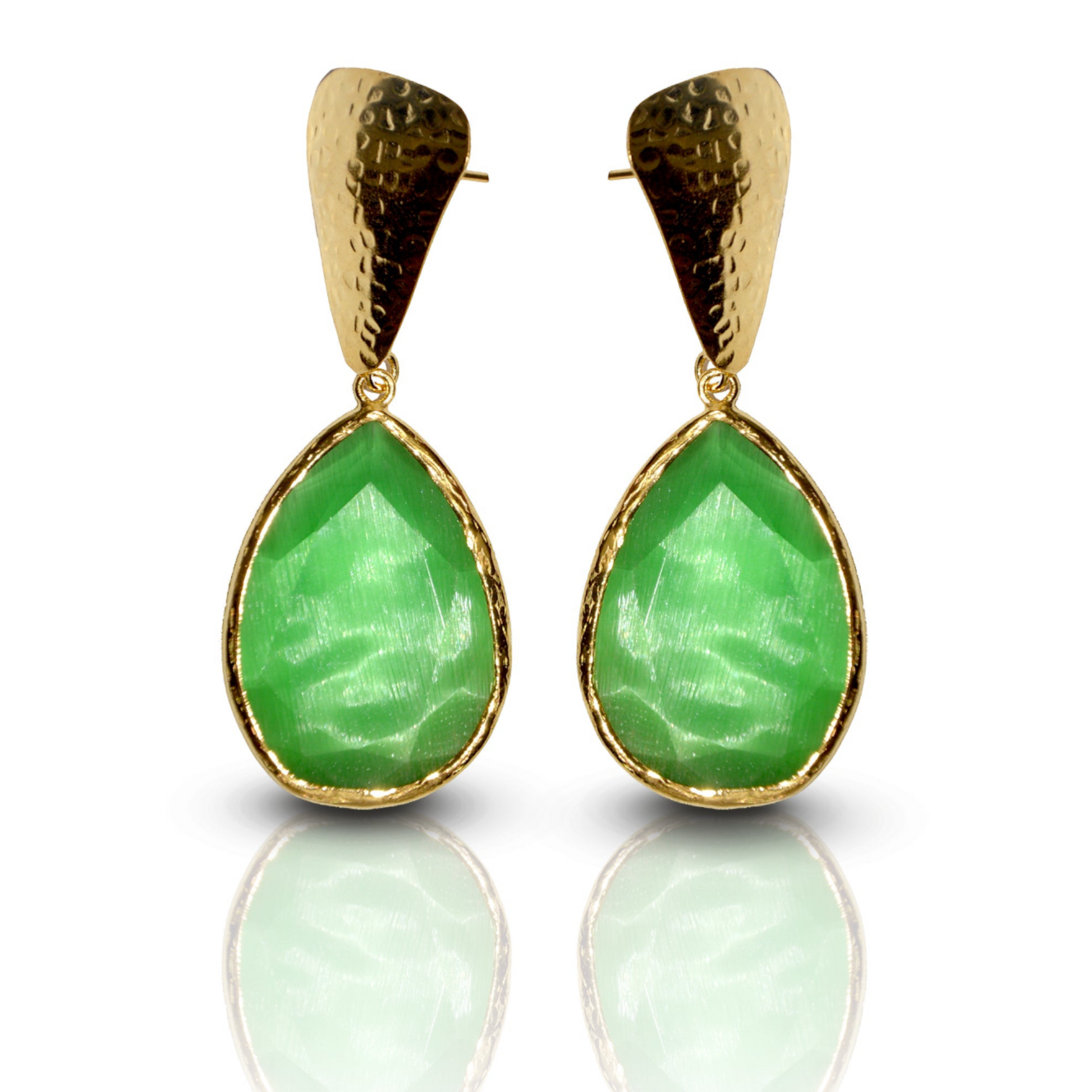 Aurora Green Funnel Gold Earrings - shopzeyzey