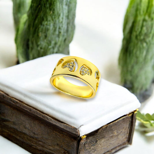 14K gold-plated sterling silver heart ring with cubic zirconia stone