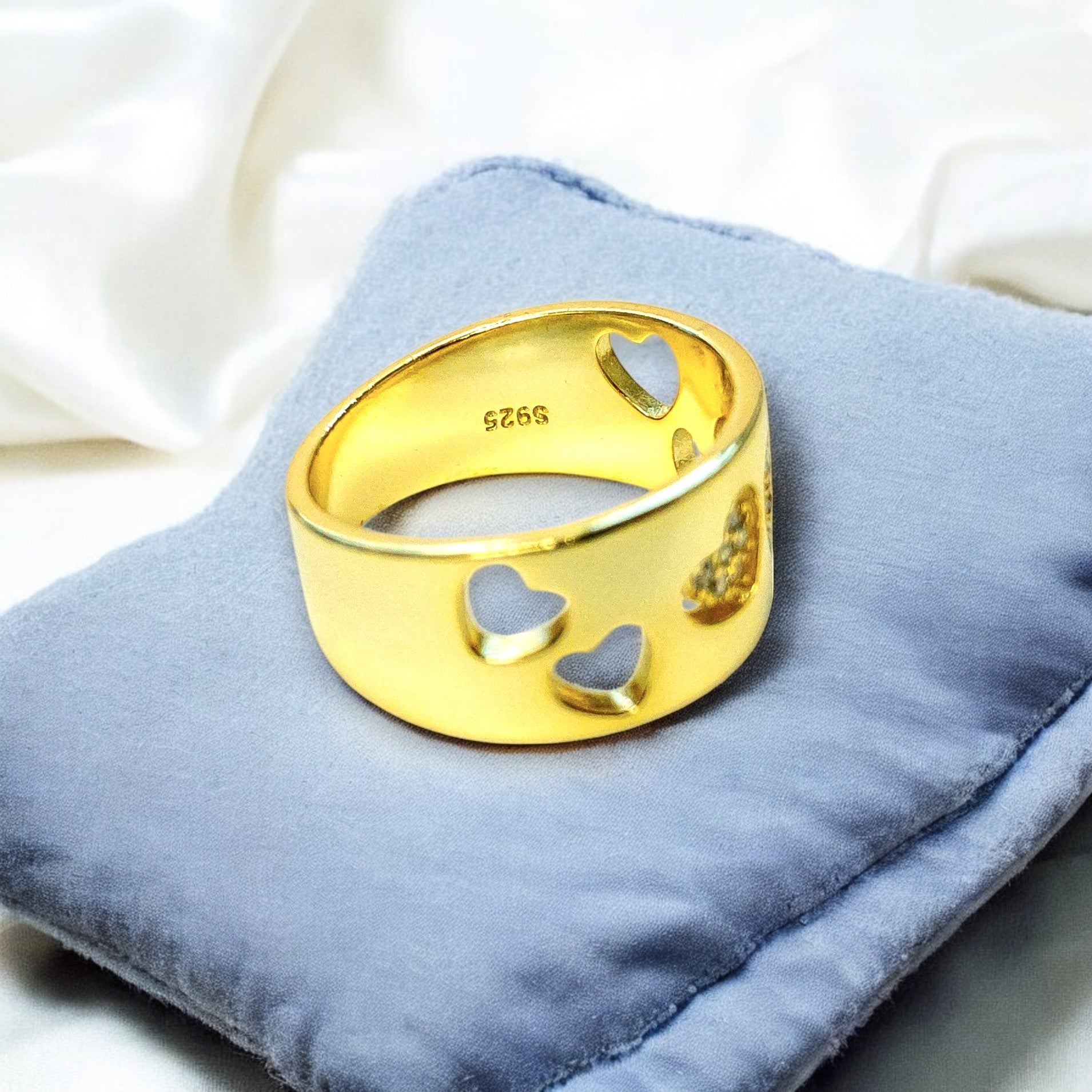 14K gold-plated sterling silver heart ring with cubic zirconia stone