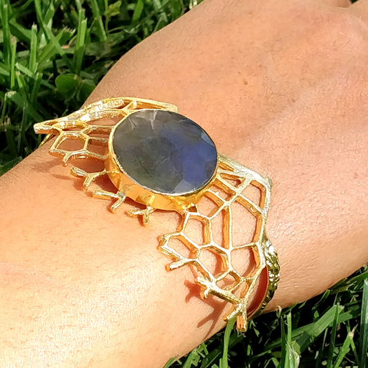 Labradorite Organic Gold Cuff - shopzeyzey