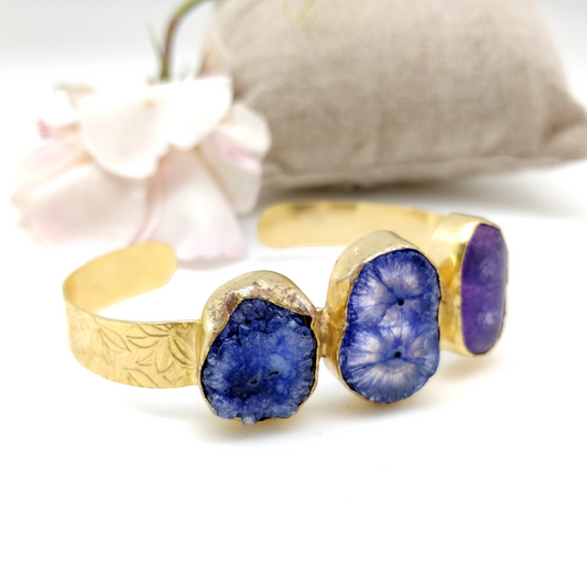 Purple Blue Triple Stone Gold Cuff - shopzeyzey