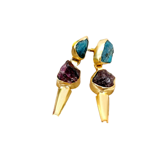 Rough Apatite and Garnet Gold Earrings - shopzeyzey