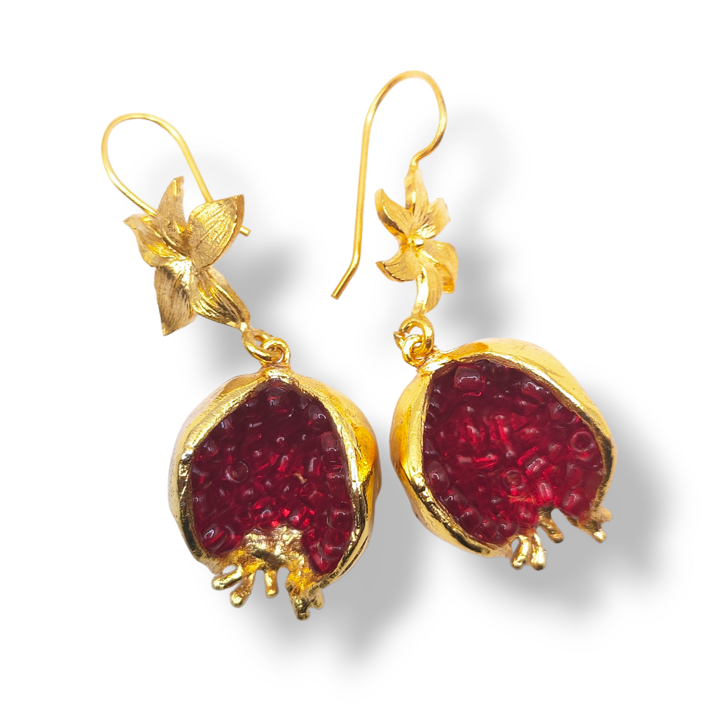 Contemporary Handmade Red Pomegranate Earrings | Gold-Plated with Red Ruby CZ Accents