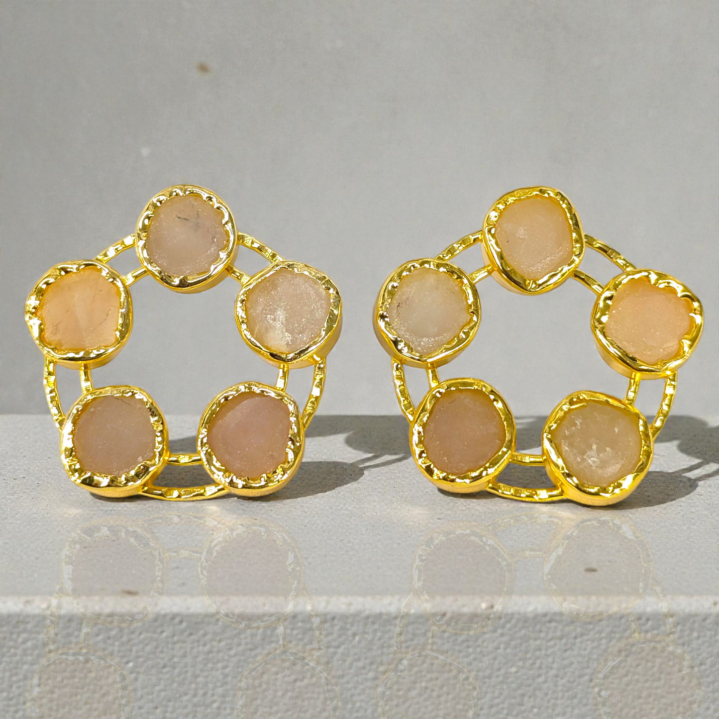 Rose Quartz Earrings Gold-Plated Handmade Earrings