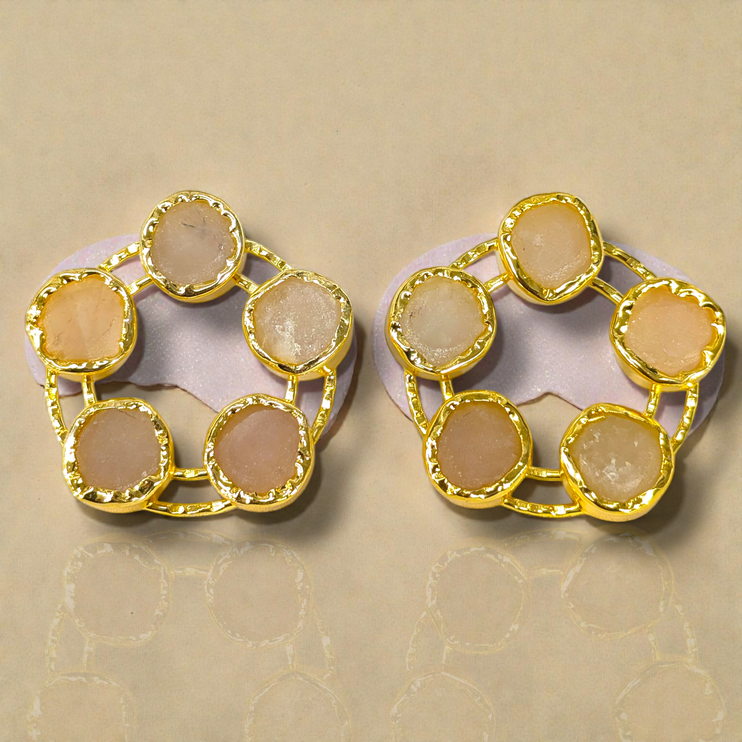 Rose Quartz Earrings Gold-Plated Handmade Earrings