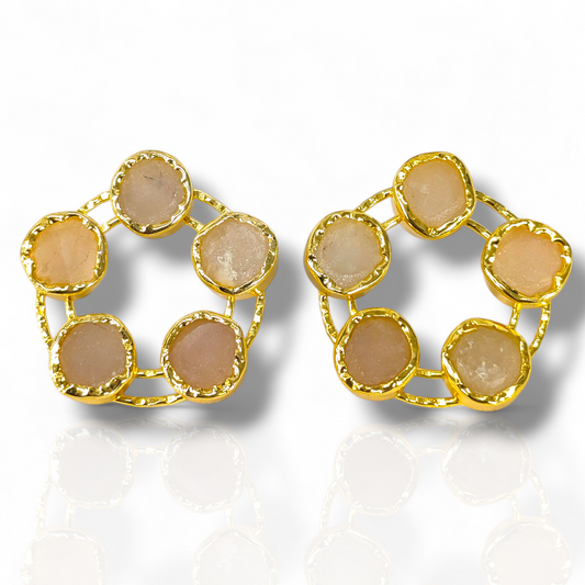 Rose Quartz Earrings Gold-Plated Handmade Earrings
