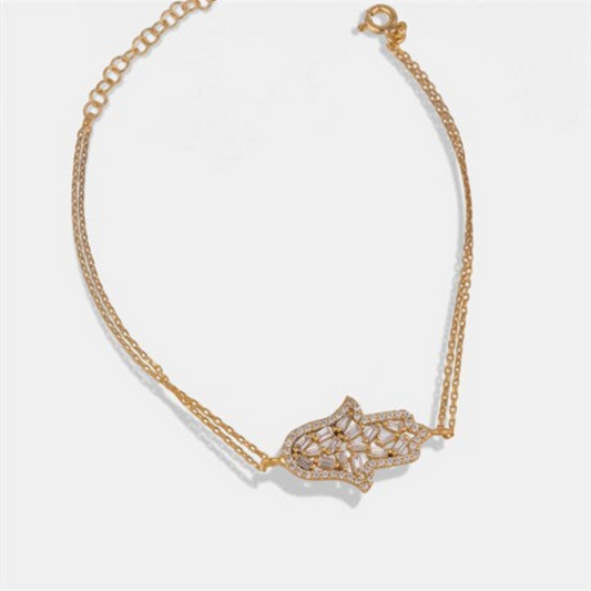 Baguette Zircon Hamsa Bracelet - shopzeyzey