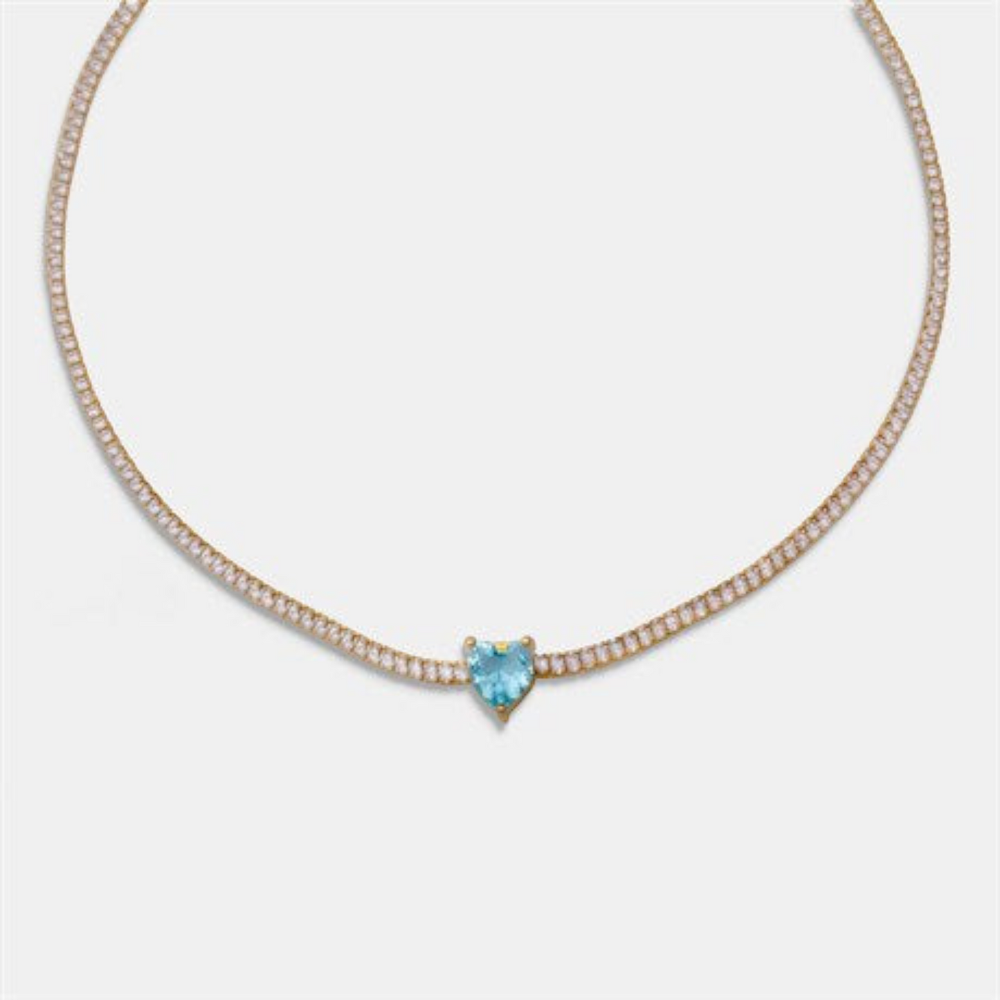 Blue Heart with Zircon Chain Choker Necklace - shopzeyzey
