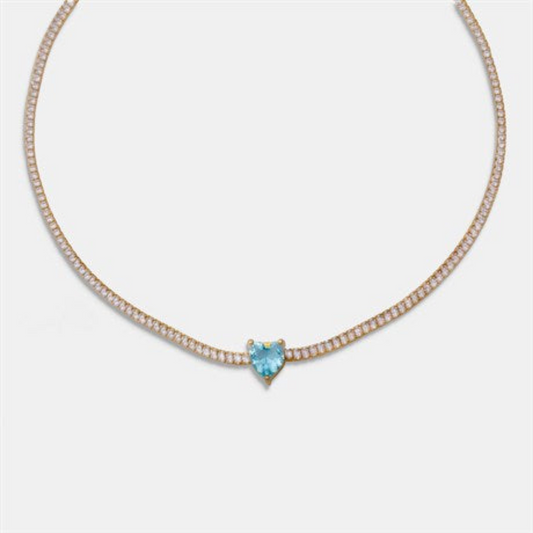 Blue Heart with Zircon Chain Choker Necklace - shopzeyzey
