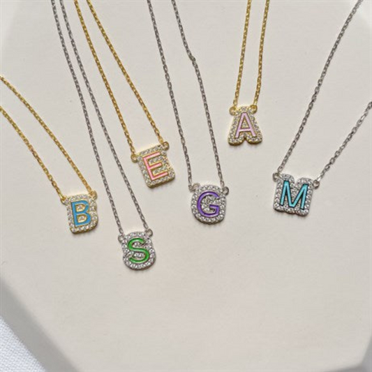 Colorful Enamel Diamond Letter Necklace - shopzeyzey