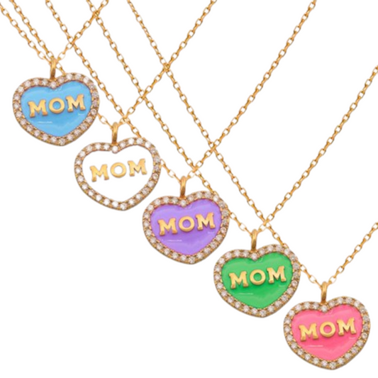 Colorful Enamel MOM Heart Necklace - shopzeyzey