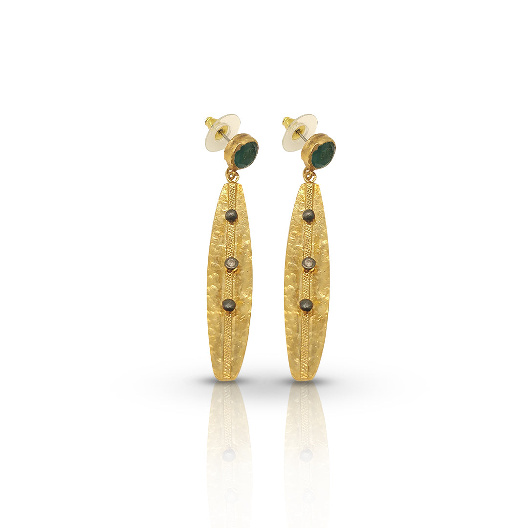 Handmade Gold-Plated Olive Leaf Earrings | CZ Stone | Artisan Crafted Jewelry | Unique Drop Earrings - shopzeyzey