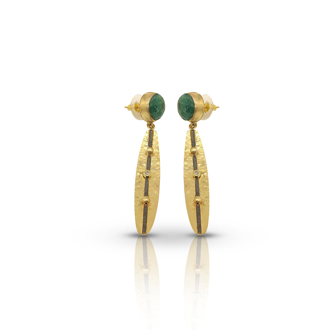 Gold-Plated Handmade Earrings with Emerald Corundum and CZ Stones | Contemporary Elegance | Sparkling Artisan Jewelry - shopzeyzey