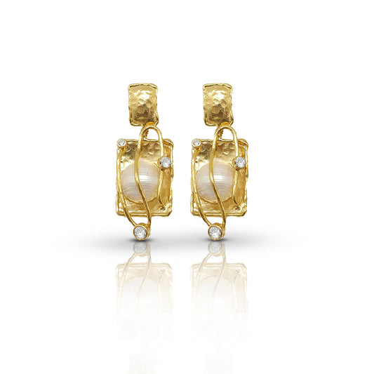 Contemporary Handmade Pearl Earrings | Gold-Plated with White CZ Accents - shopzeyzey