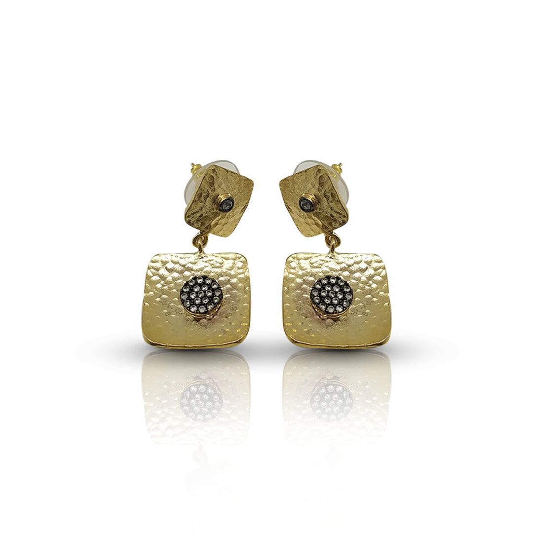 Gold Plated Handmade Hammered Earrings with CZ – Contemporary Elegance - shopzeyzey