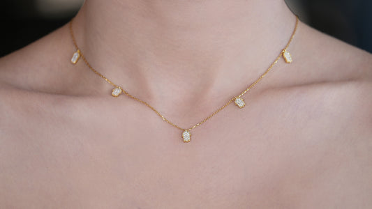 Five Tiny Gold Hamza Choker covered with CZ diamond - shopzeyzey