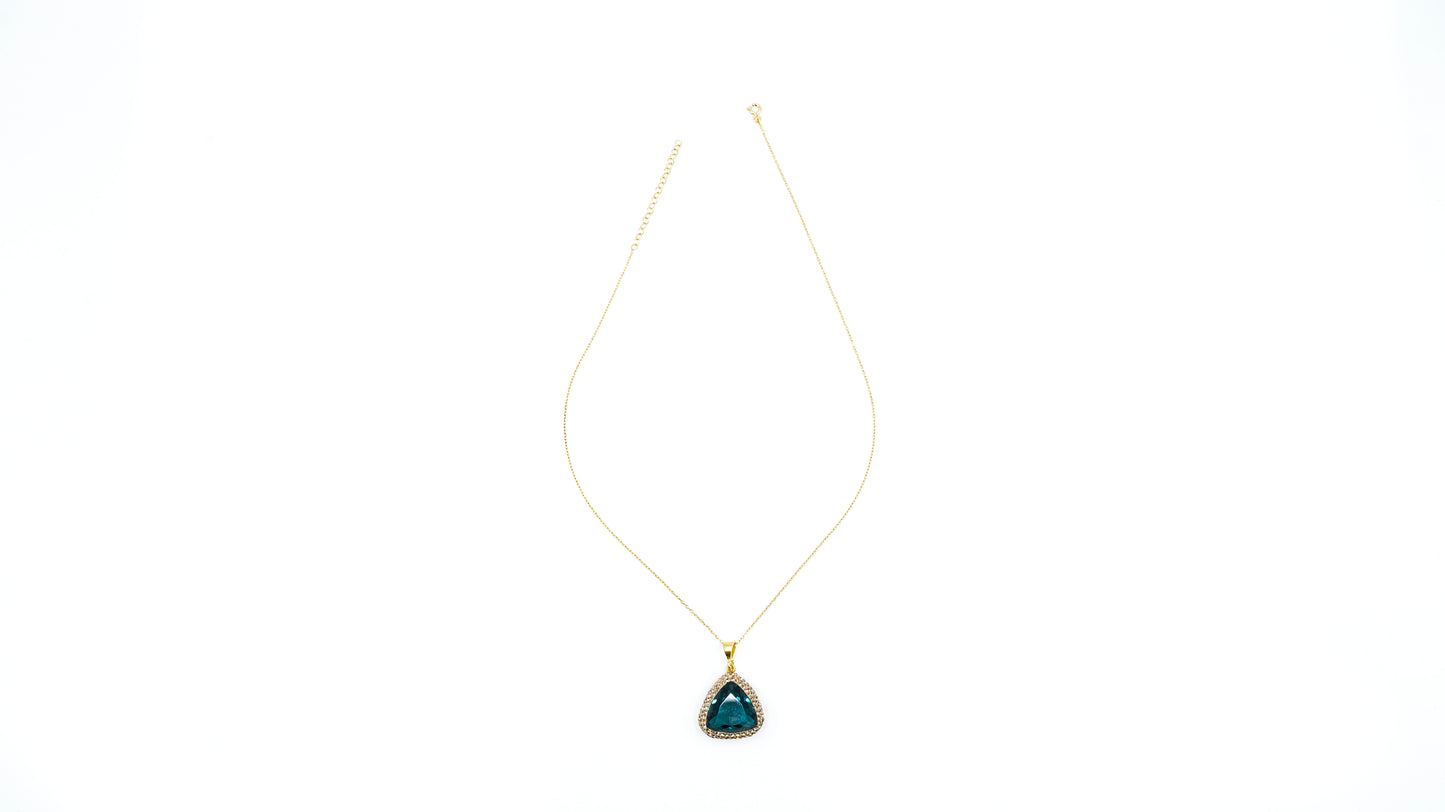 Triangle Pendant Necklace Navy Blue Stone - shopzeyzey