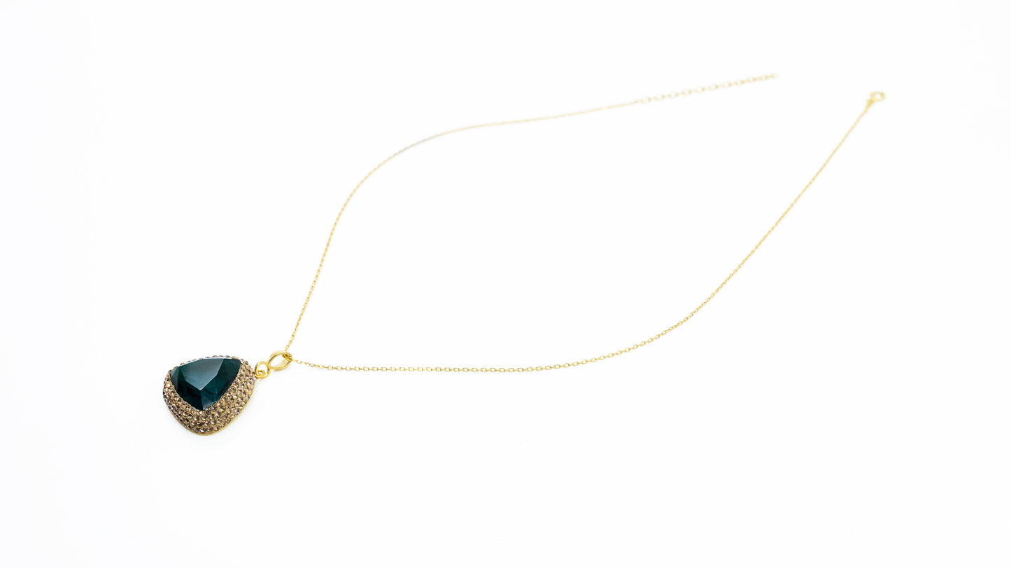 Triangle Pendant Necklace Navy Blue Stone - shopzeyzey