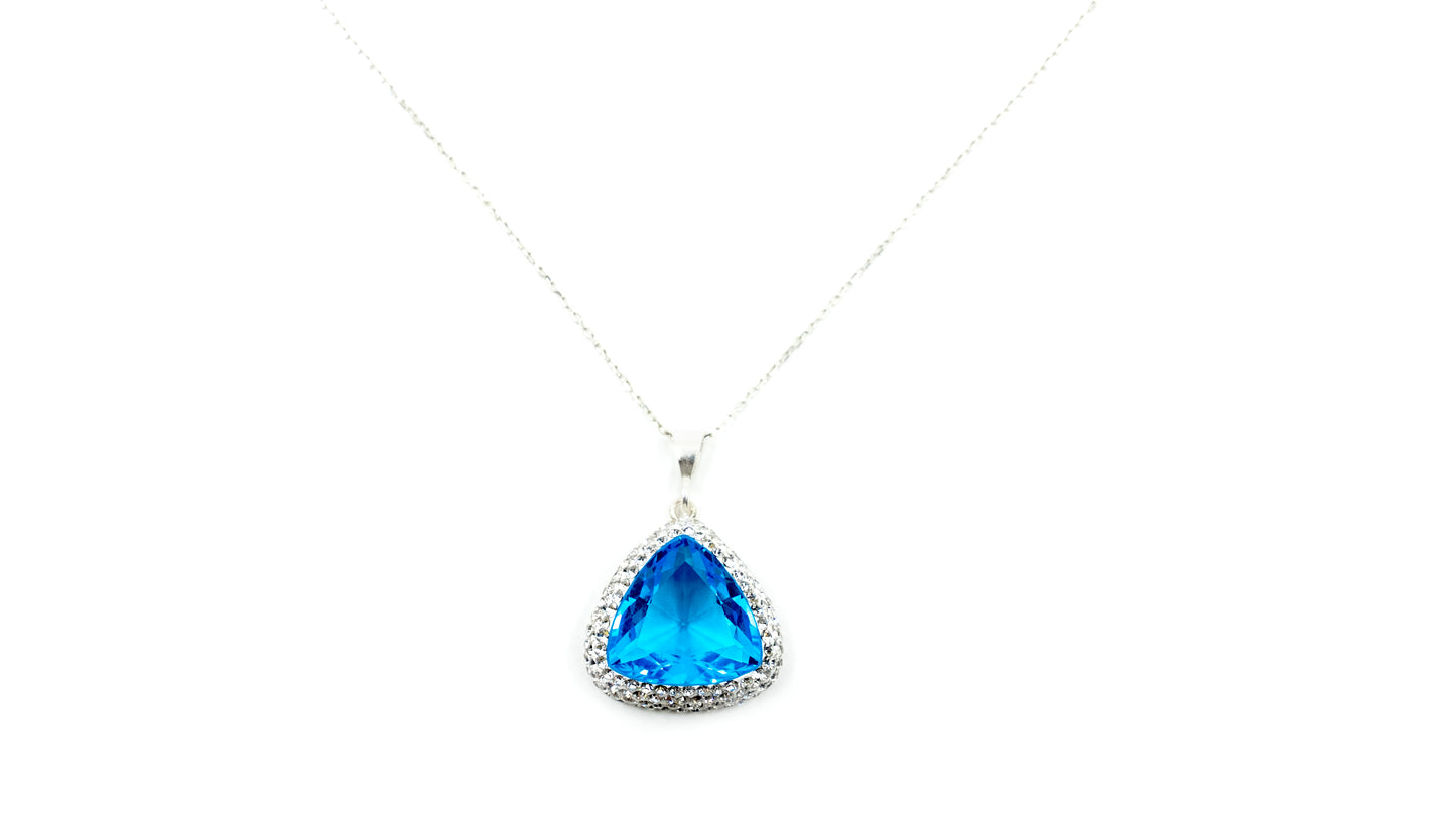 Triangle Pendant Necklace Baby Blue Stone - shopzeyzey