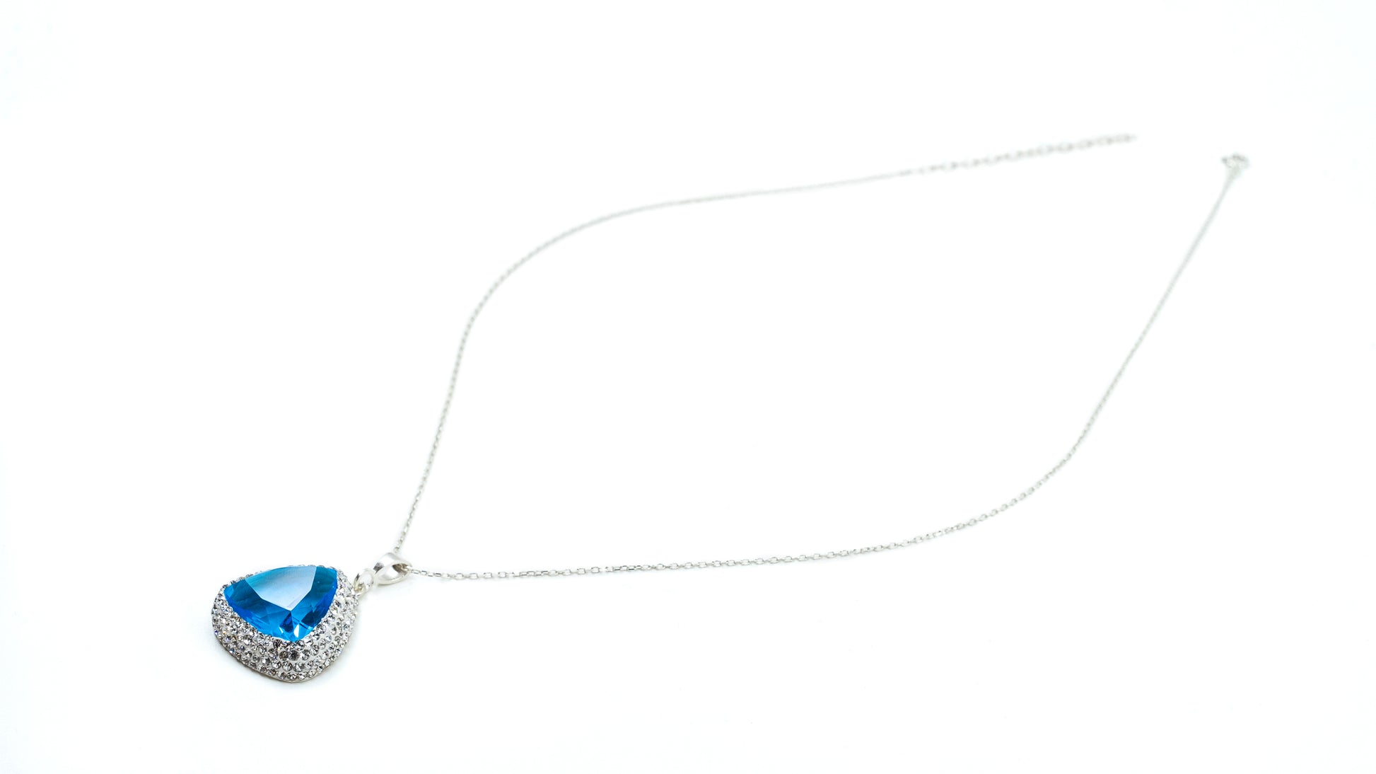 Triangle Pendant Necklace Baby Blue Stone - shopzeyzey