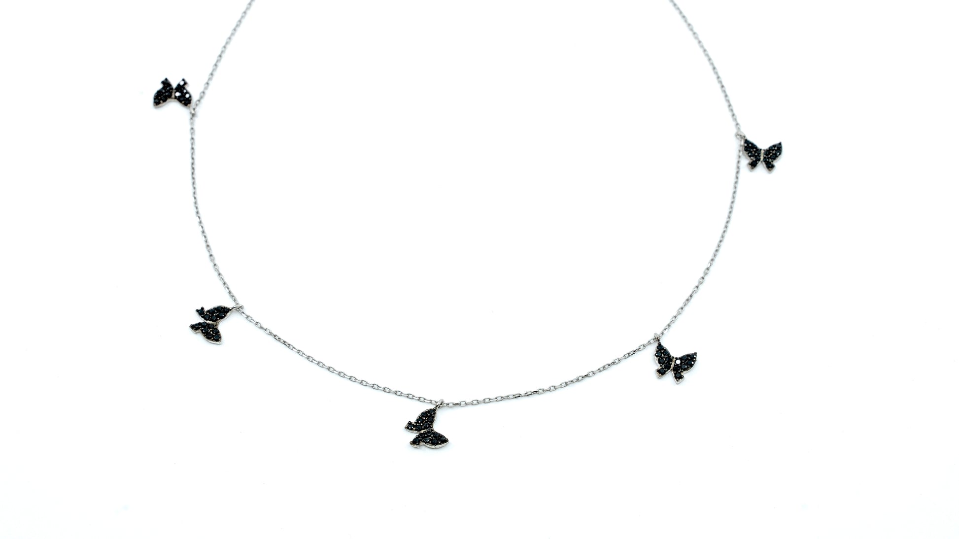 Five Black Butterfly Necklace with Silver Chain - shopzeyzey