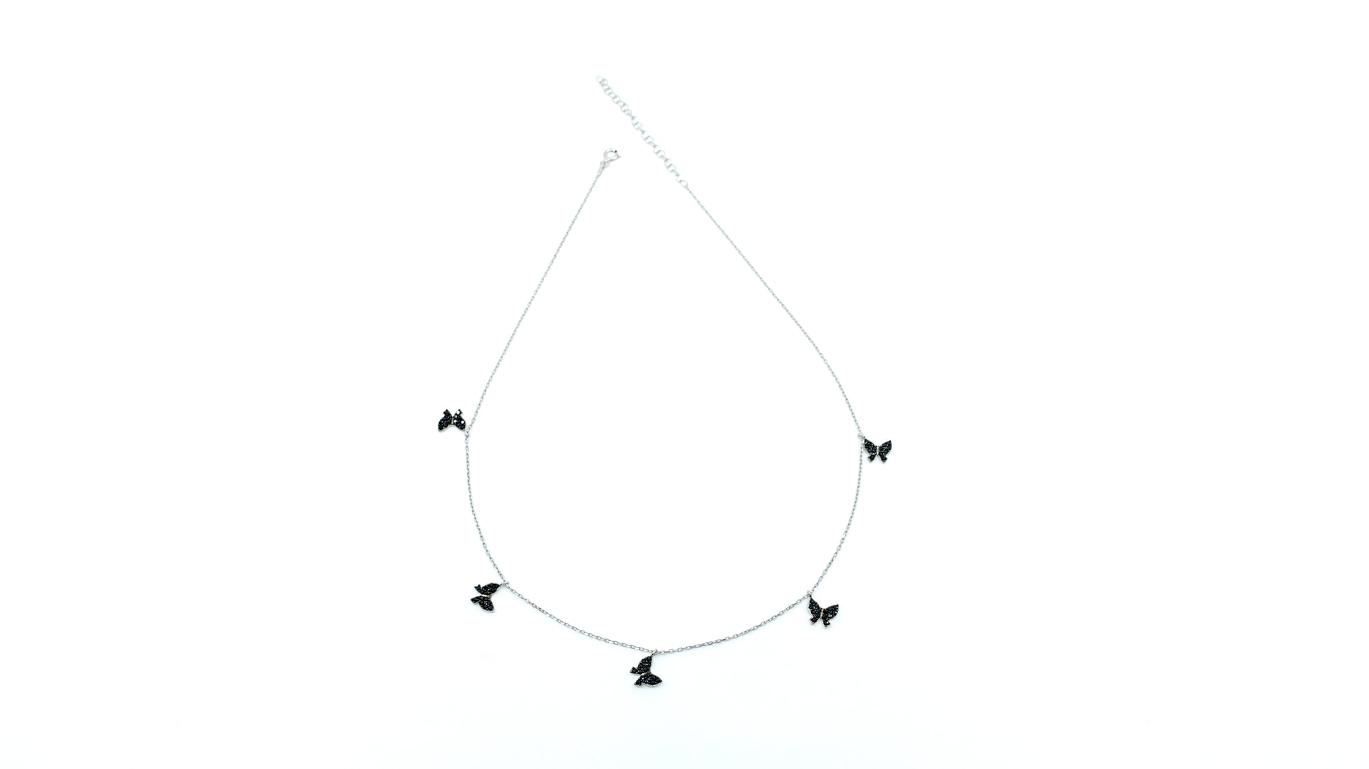 Five Black Butterfly Necklace with Silver Chain - shopzeyzey