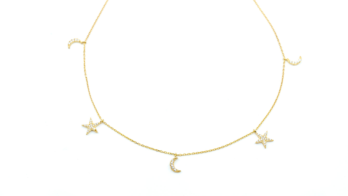 Five Charms of Moon and Star Necklace - shopzeyzey
