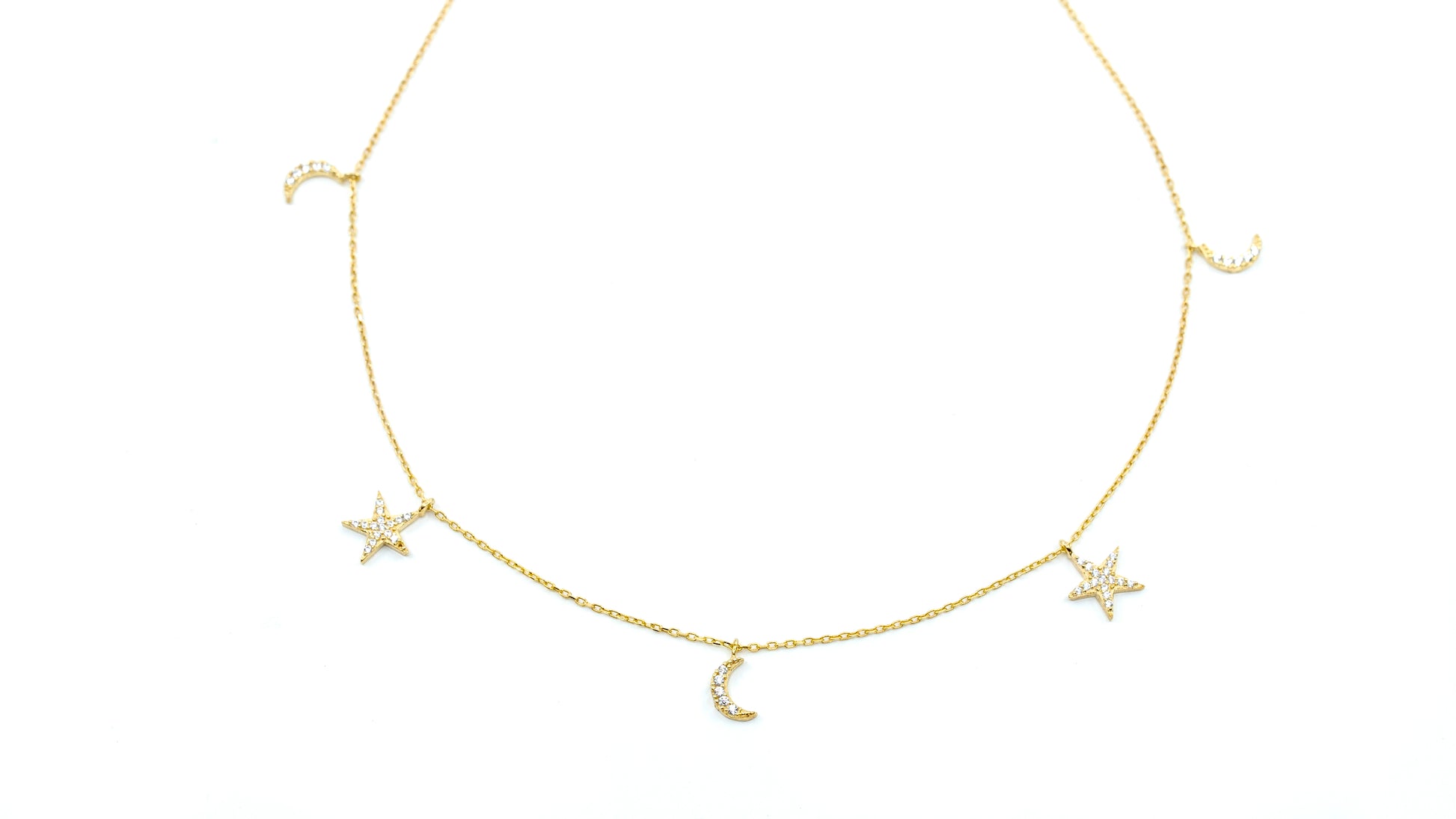 Five Charms of Moon and Star Necklace - shopzeyzey