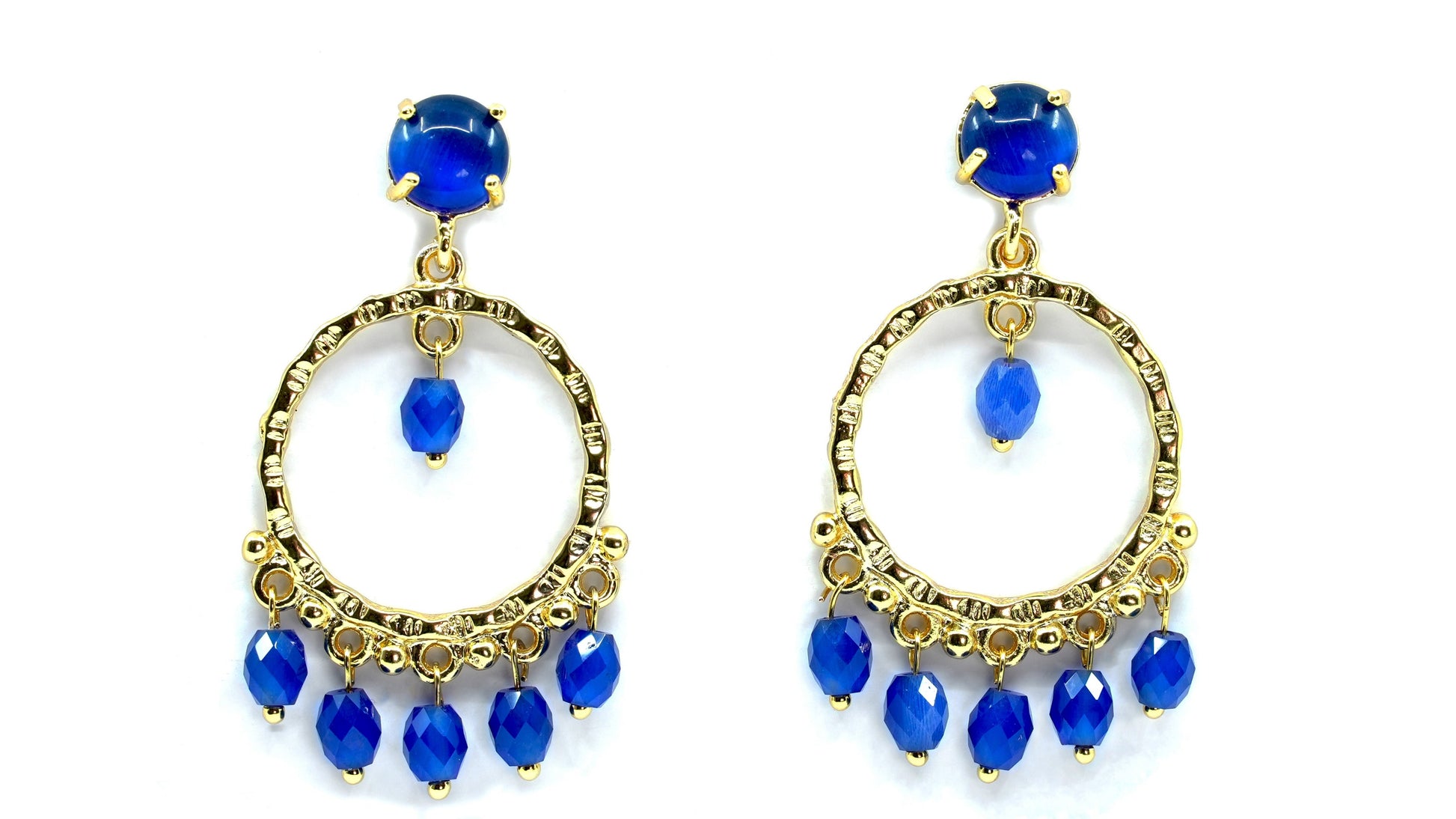 Dangling Hoop Earring with Blue stones - shopzeyzey