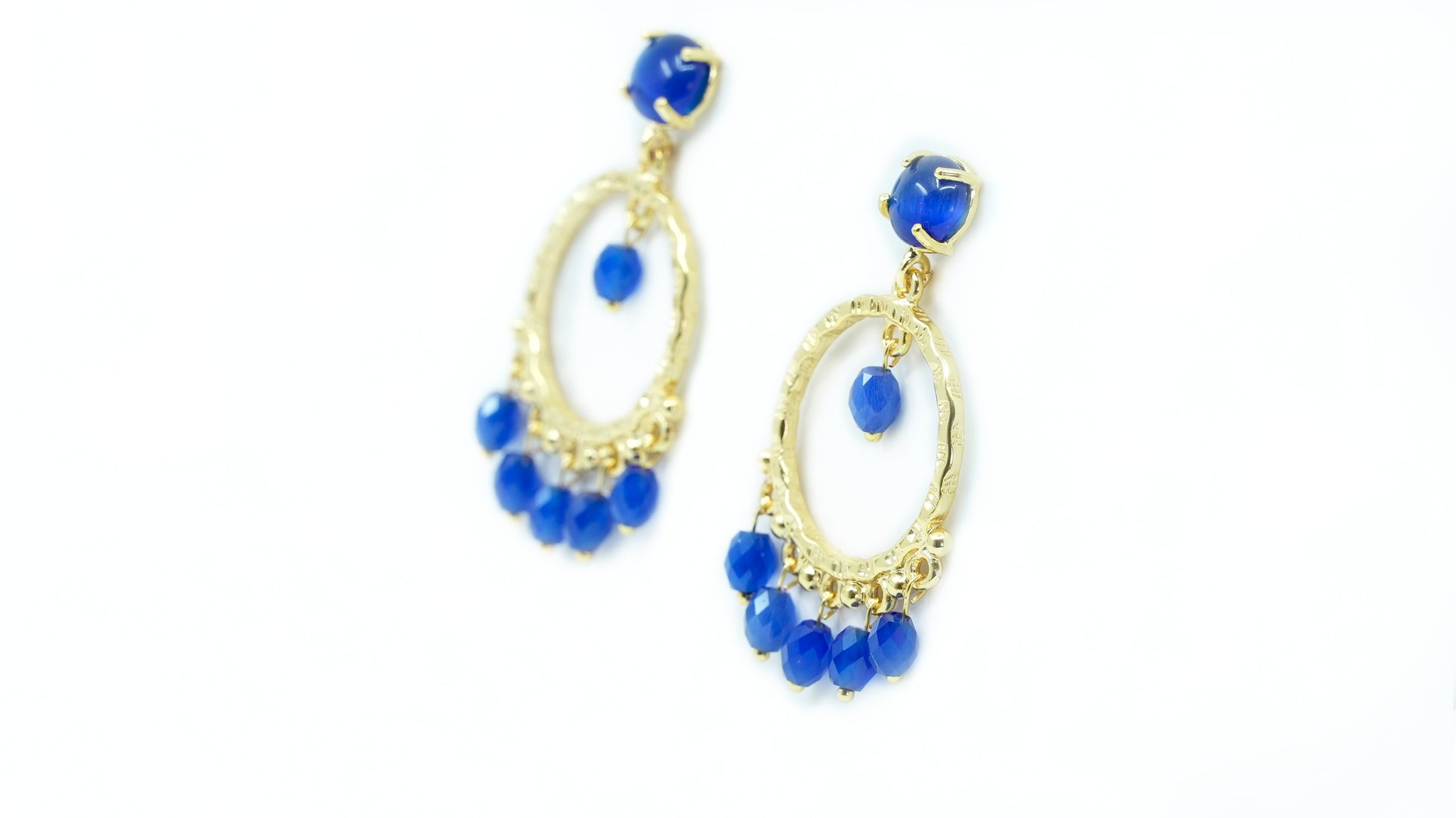 Dangling Hoop Earring with Blue stones - shopzeyzey
