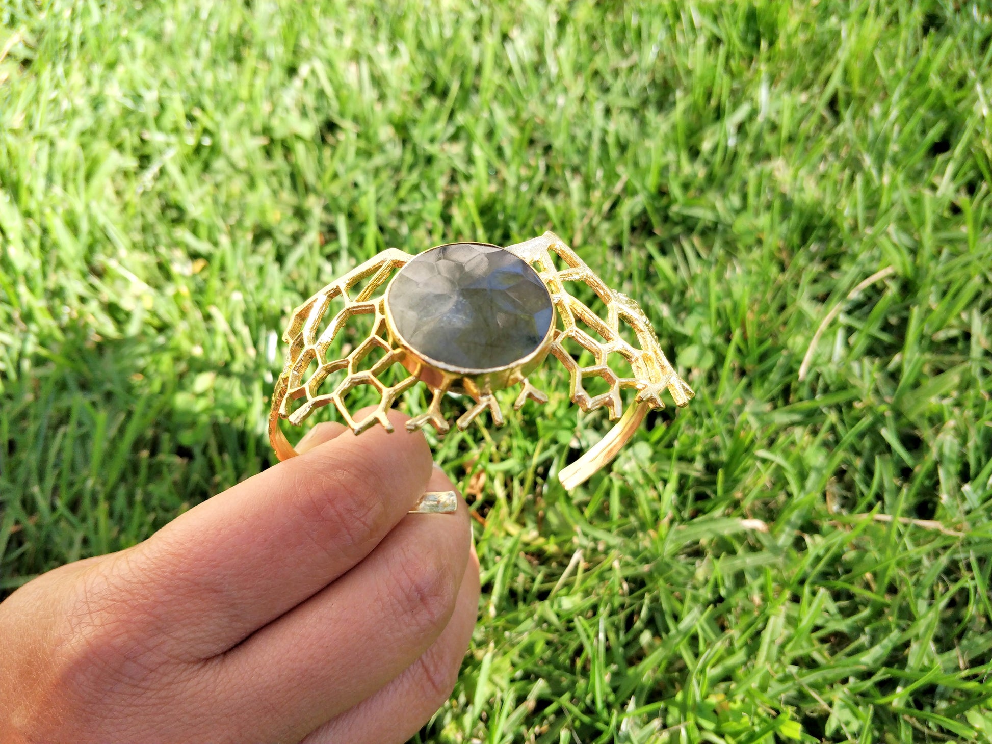 Labradorite Organic Gold Cuff - shopzeyzey