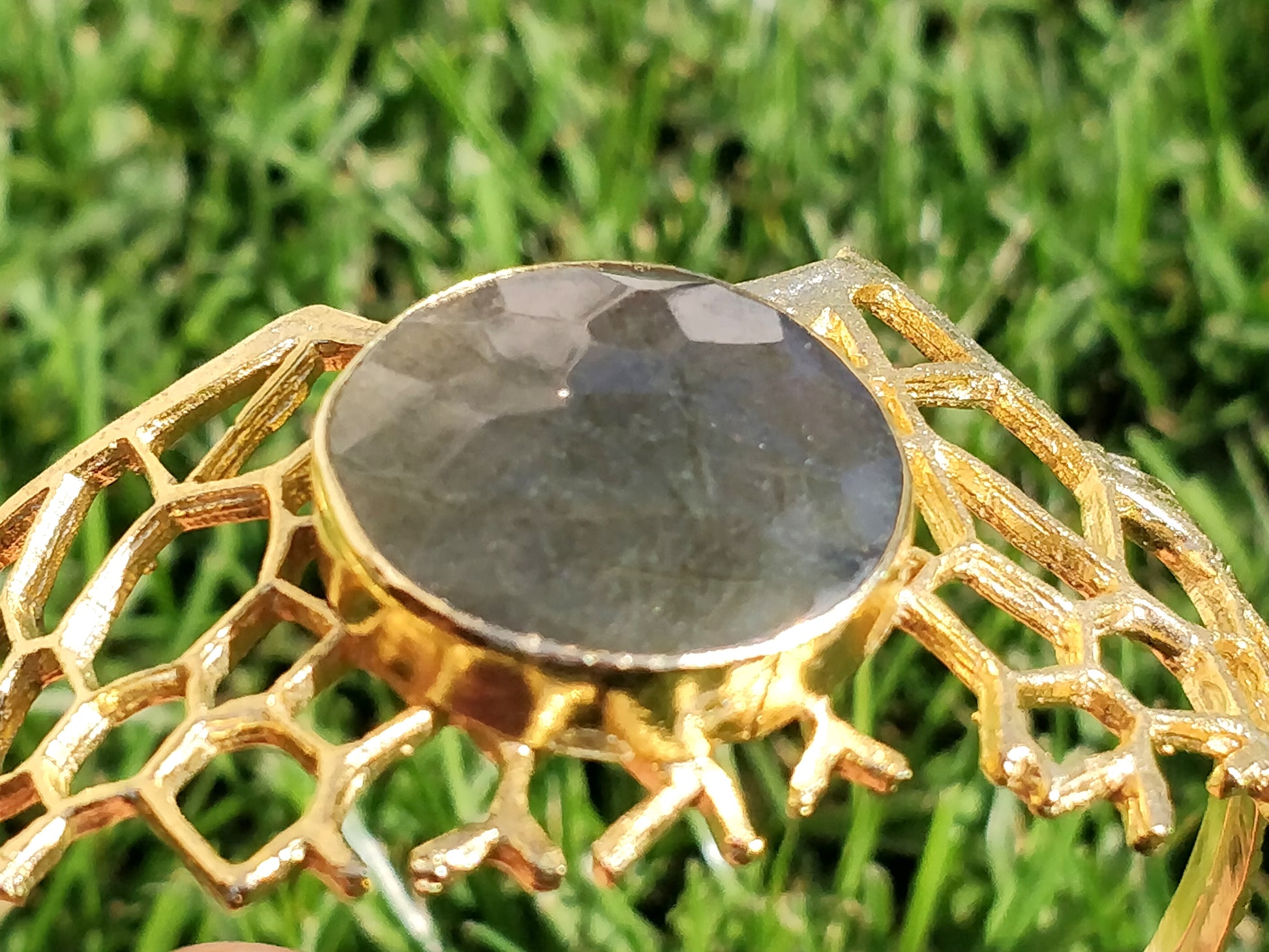 Labradorite Organic Gold Cuff - shopzeyzey